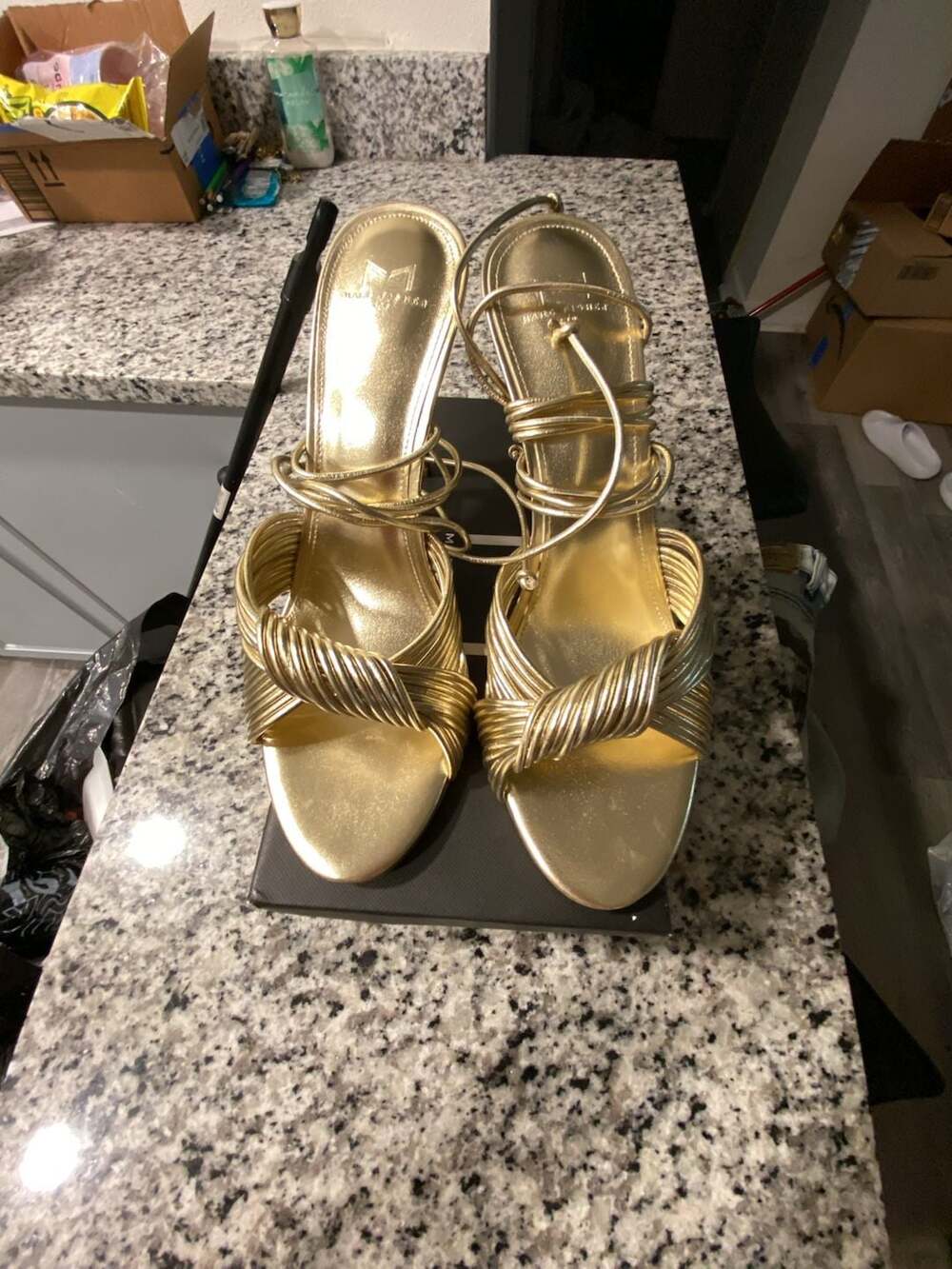 Marc Fisher LTD Gold Metallic Strappy High Heel Sandals Size 10M